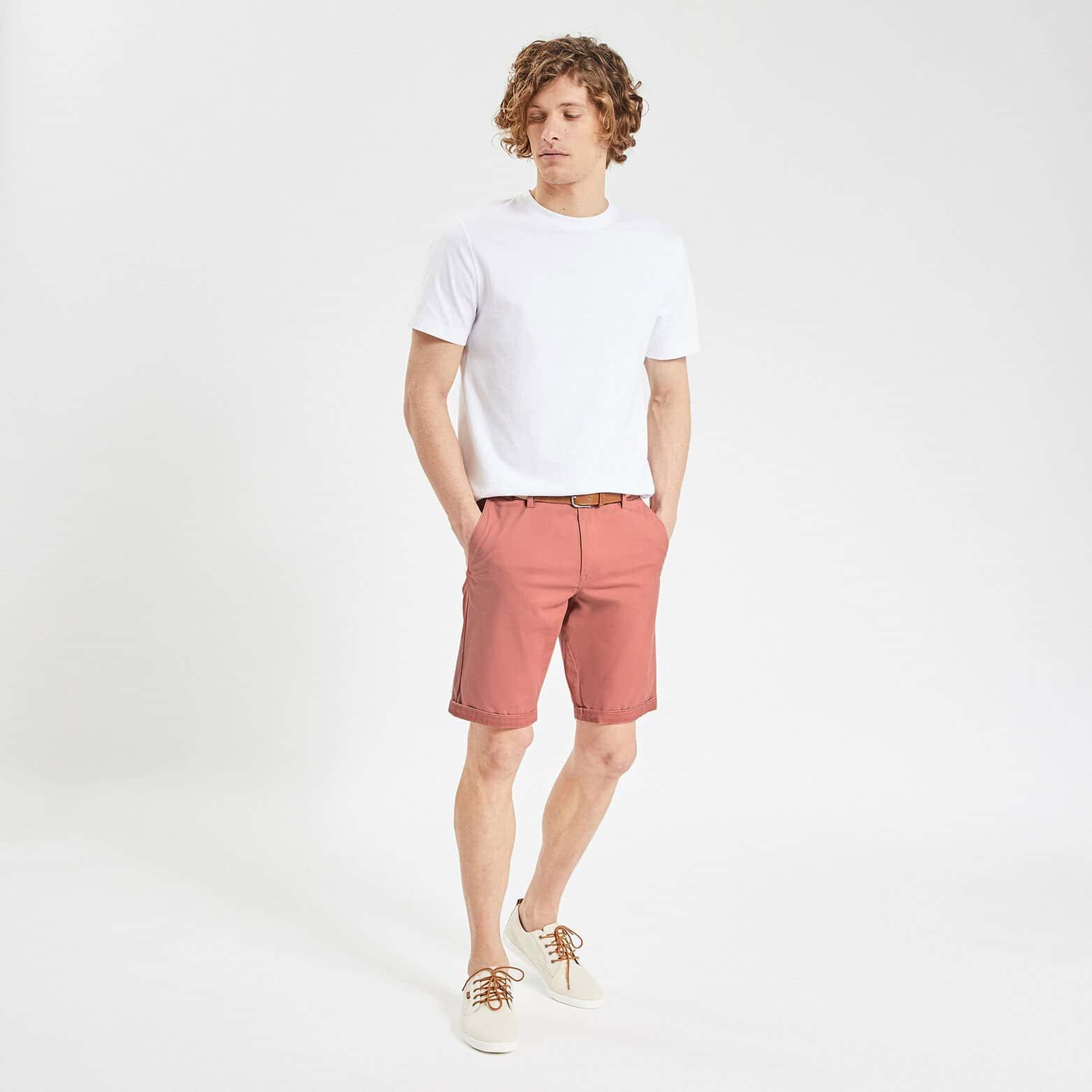 Bermuda chino uni avec ceinture Rose