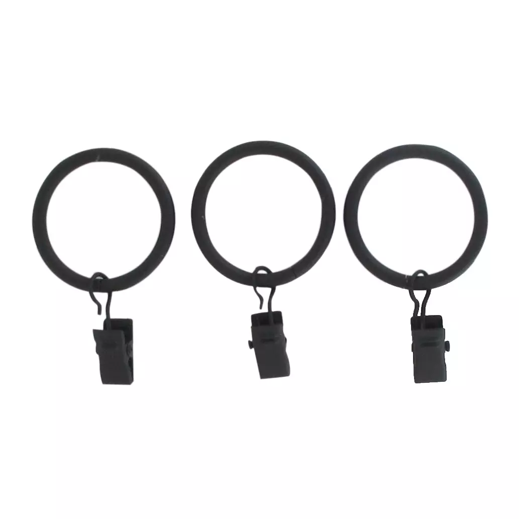 Lot de 8 anneaux à pinces tringle rideau (D20 mm) Jim Noir mat