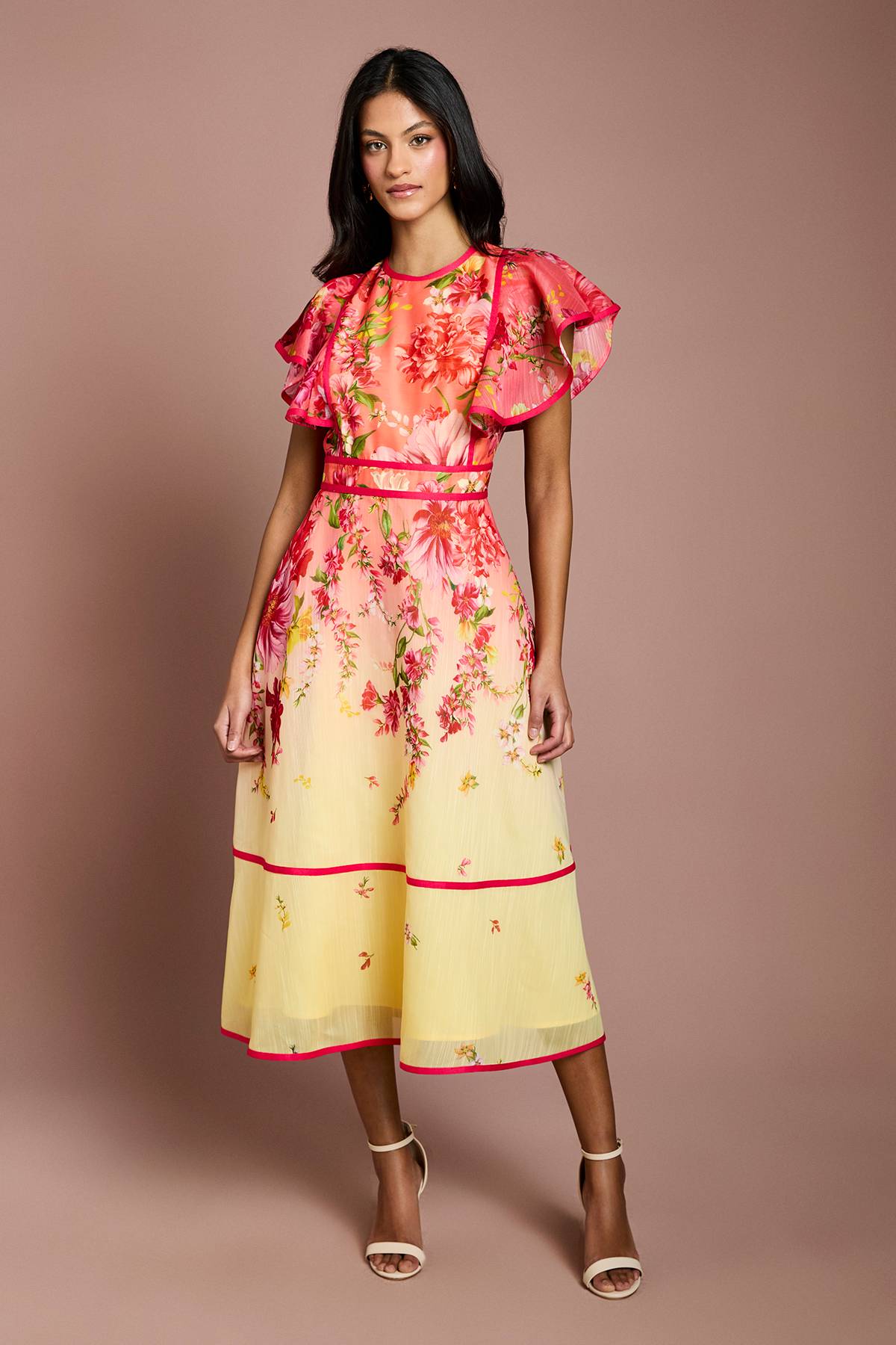 Coast Robe Midi Petite Taille À Manches À Volants Et Imprimé Placement