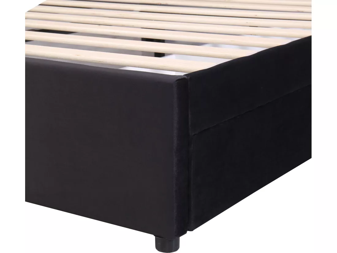 Lit avec 2 tiroirs - 140 x 200 cm - velours - sommier à lattes - coloris noir