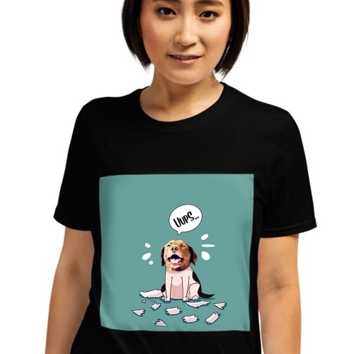 Camiseta feminina Mascochula, personalizada com a foto do seu animal de estimação, preta.