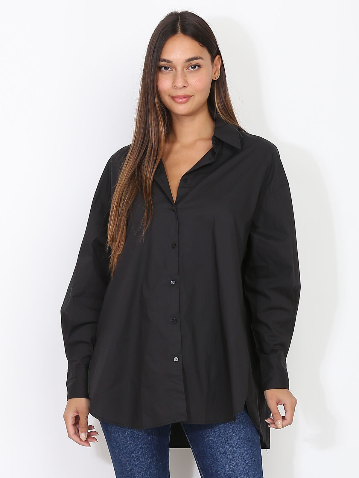 Chemise oversize à fentes- Noir