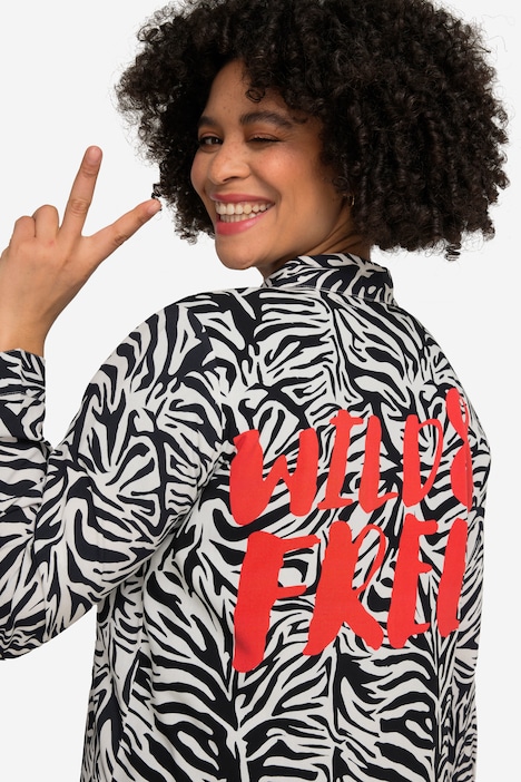 Longbluse, Zebradruck, Rücken-Statement, Hemdkragen, Langarm