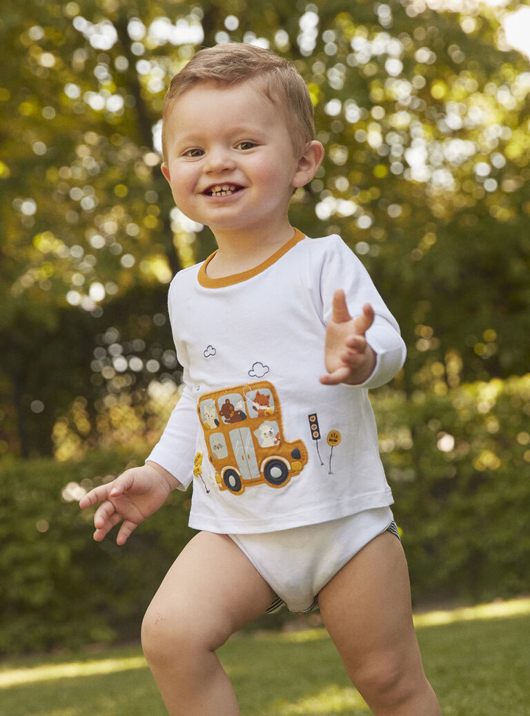 Body T-shirt écru à motifs animaux et bus