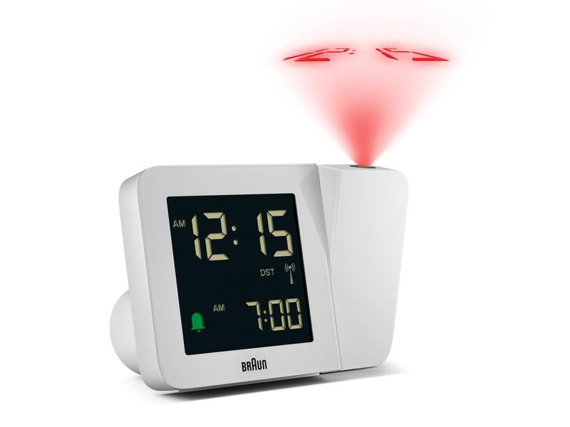 Braun Funk-Projektionswecker BC15W Weiss Funkwecker mit LCD Display