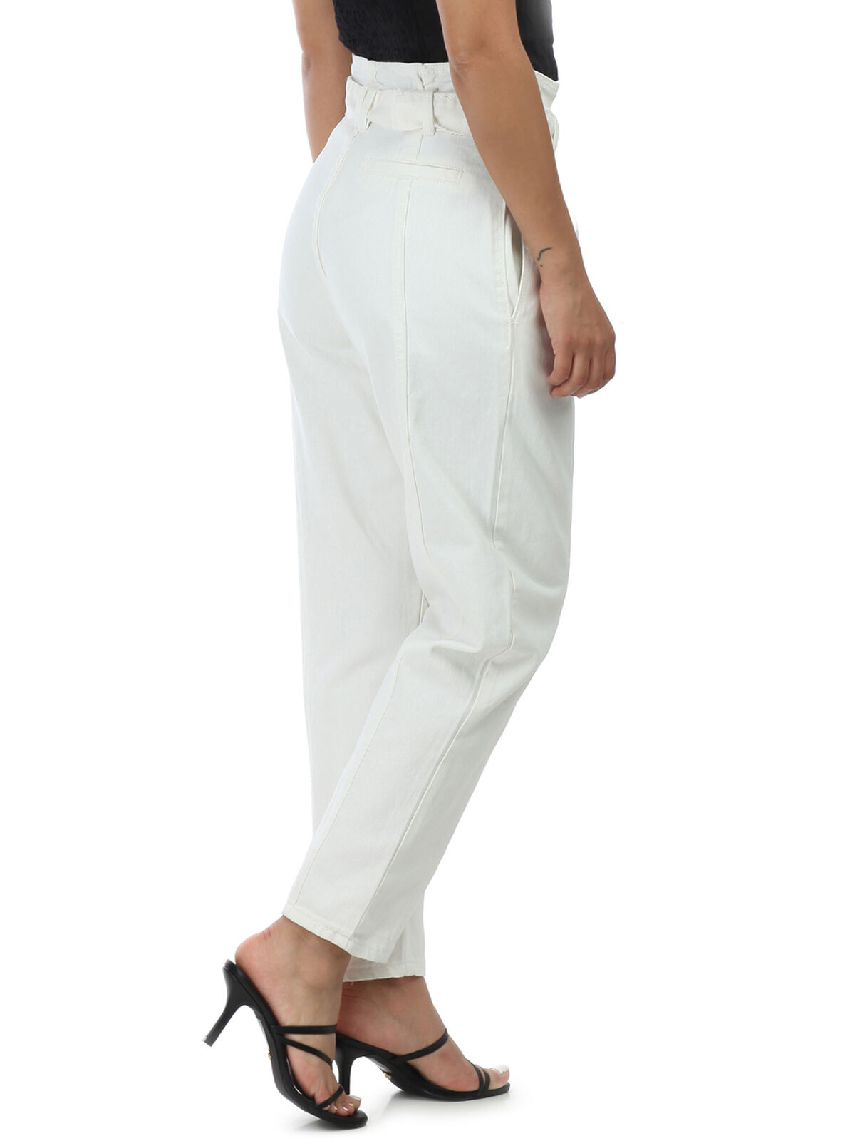 Jeans slouchy à ceinture- Blanc