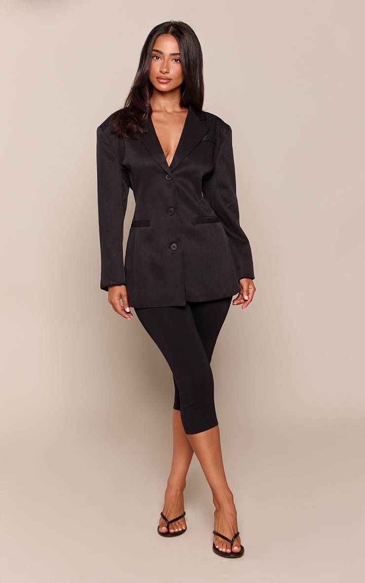 Noir Blazer Cintré Dans Le Dos À Simple Boutonnage