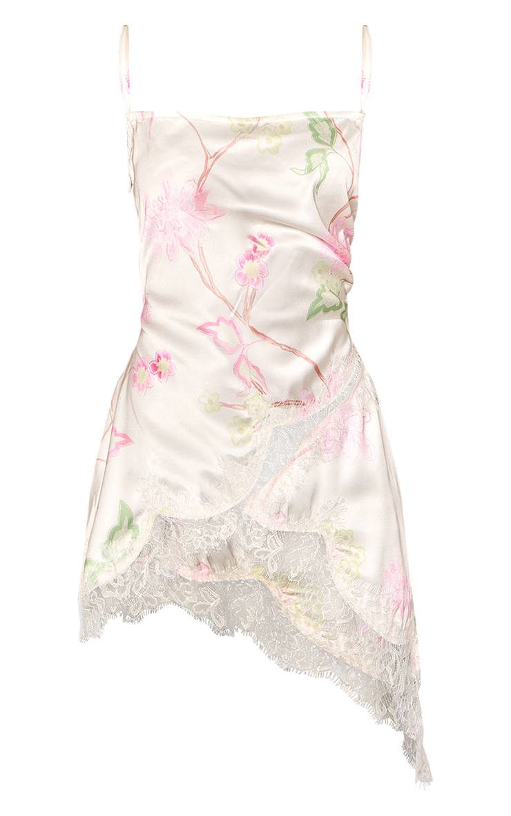 Multicolore Caraco Long À Imprimé Floral Avec Dentelle Et Ourlet Fendu