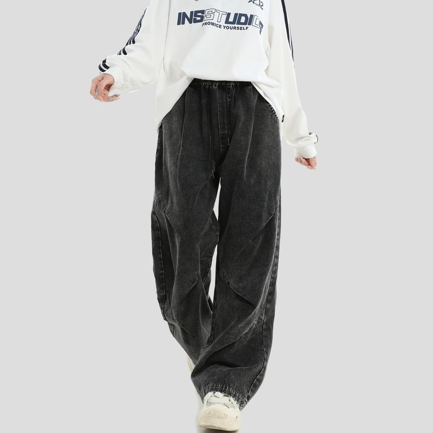 INStudio - High Waist Washed Wide Leg Jeans