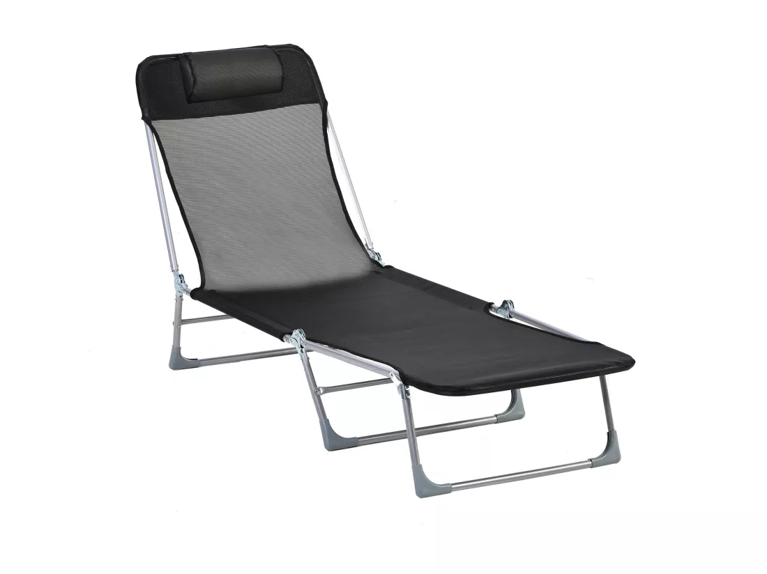 Bain de soleil transat pliable dossier réglable 5 positions acier teslin noir