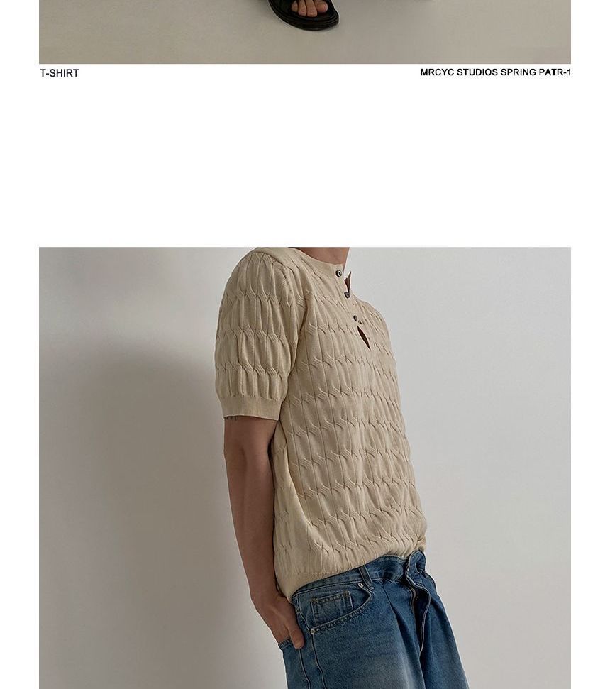 MRCYC - Henley-top met korte mouwen en kabelmotief