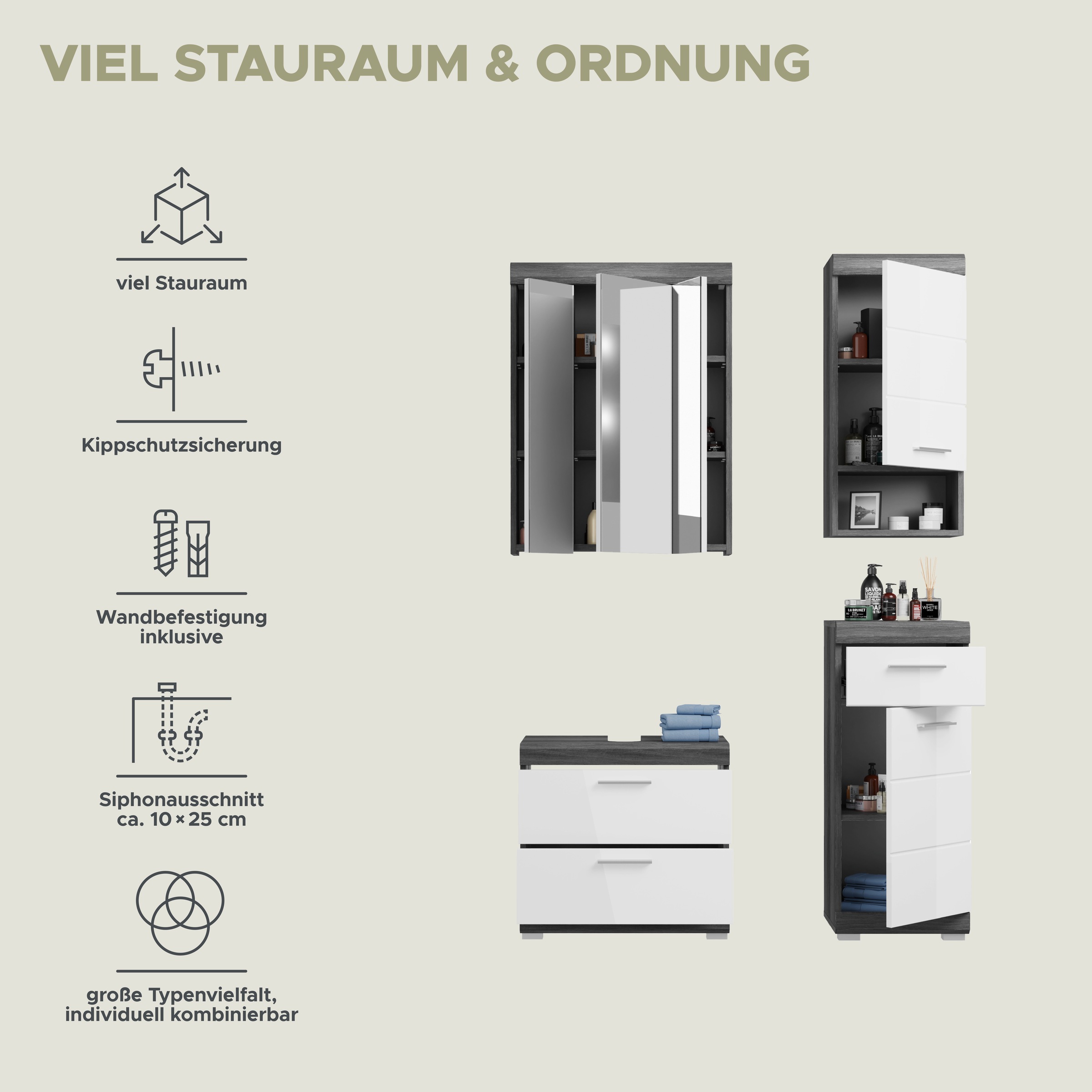 INOSIGN Badmöbel-Set »Siena, 4 teilig, bestehend aus:« Set, TOPSELLER!, 4 Stk. tlg.