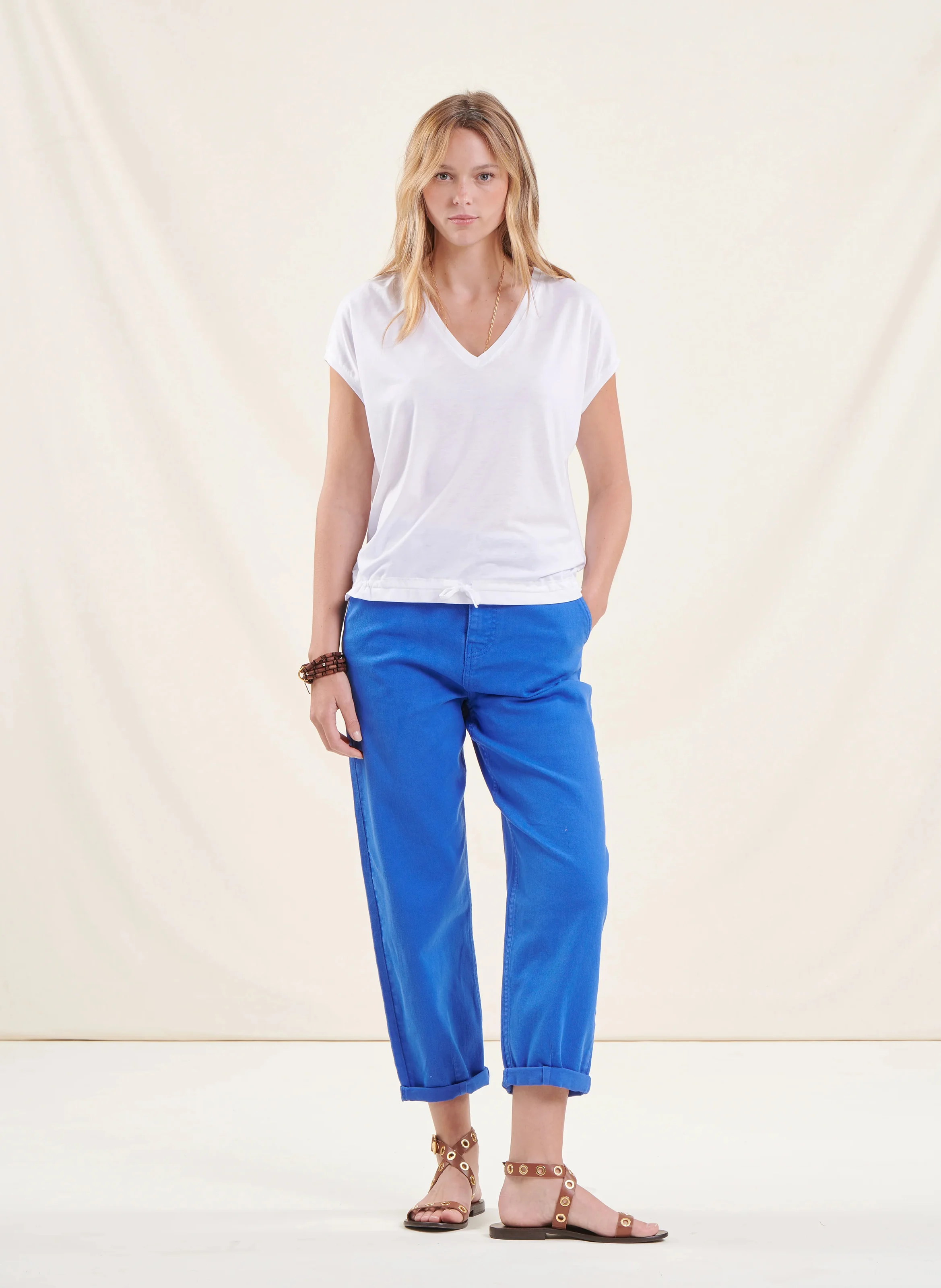 Tee-shirt fluide en coton mélangé| Blanc