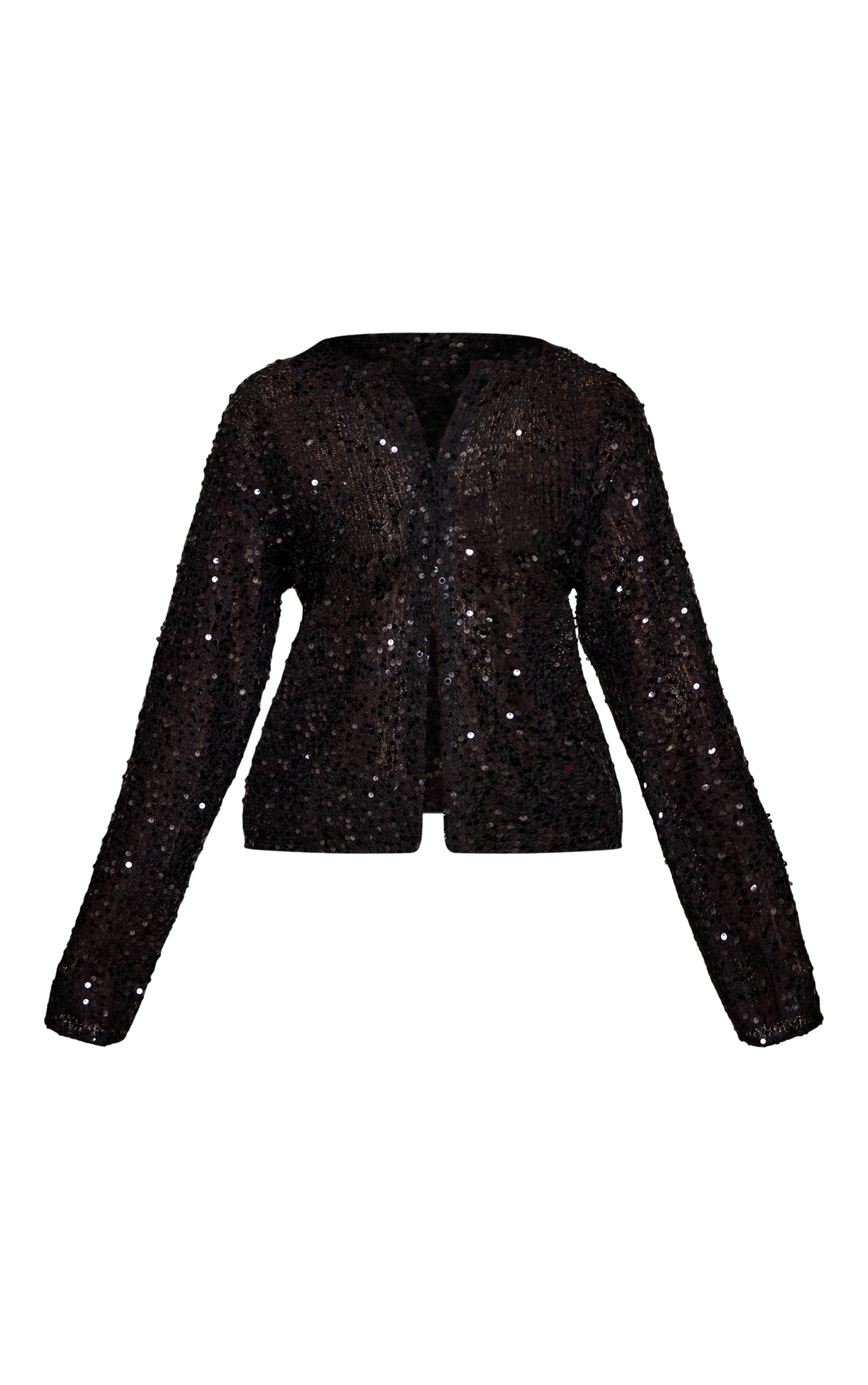 Noir Chemise Boutonnée À Sequins Petite Taille