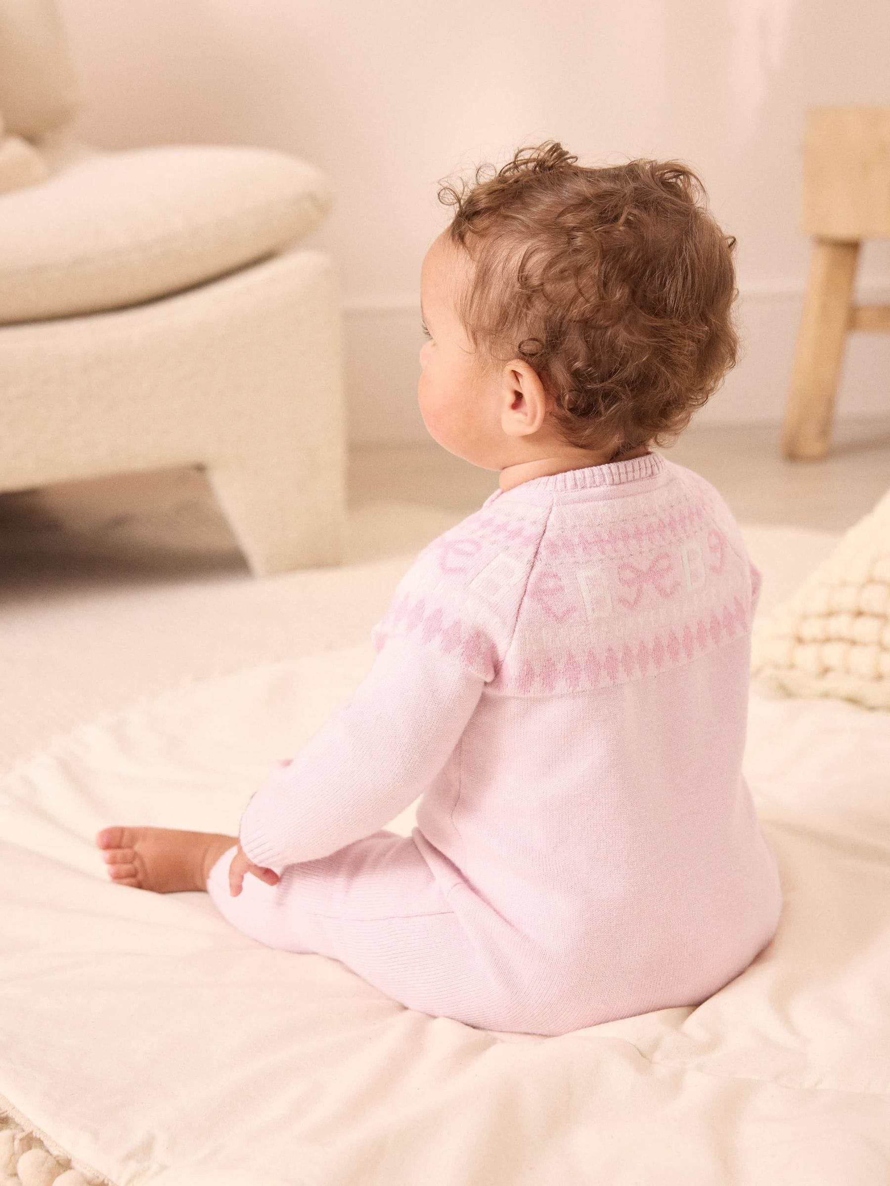 Baker by Ted Baker Pink Knitted Fairisle Pattern Romper