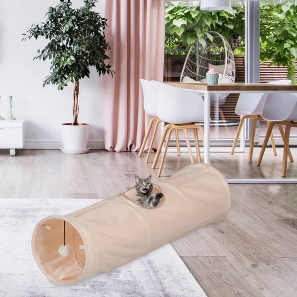 Sammenleggbar kattetunnel med plysj