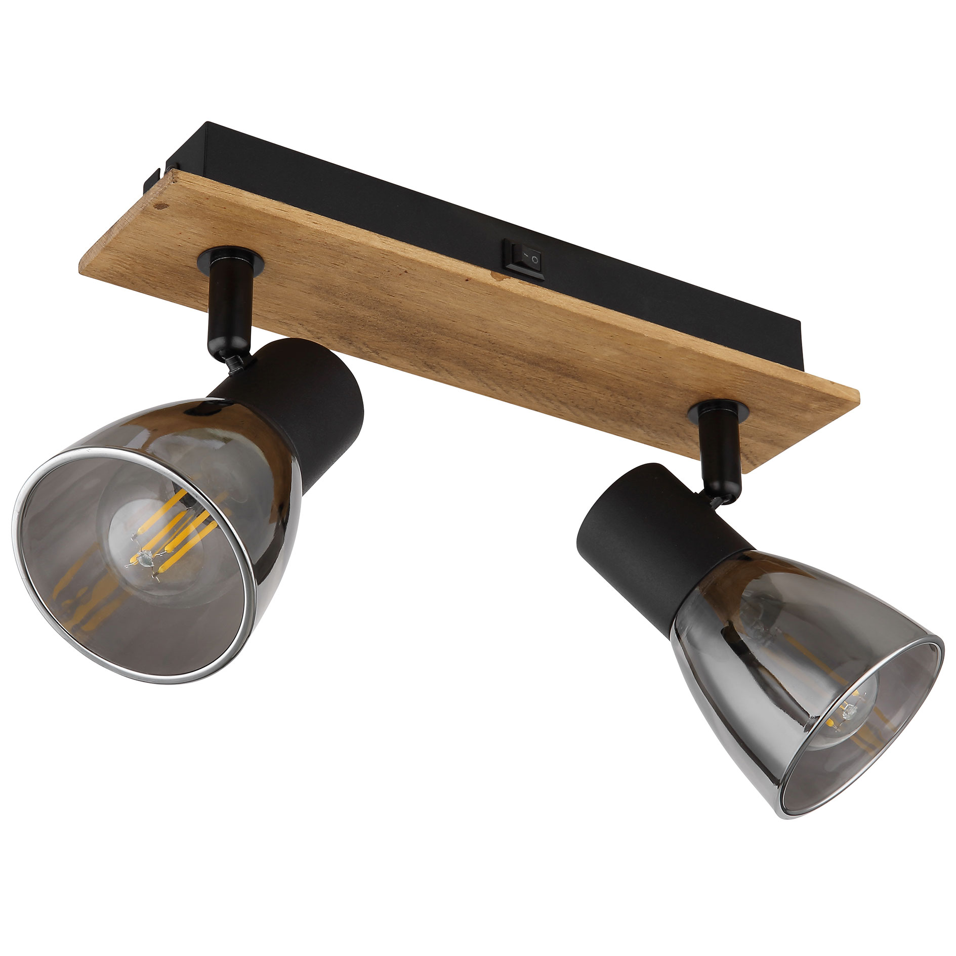 Spotbalken - schwarz-holzfarben - Glasschirm - 2-flammig