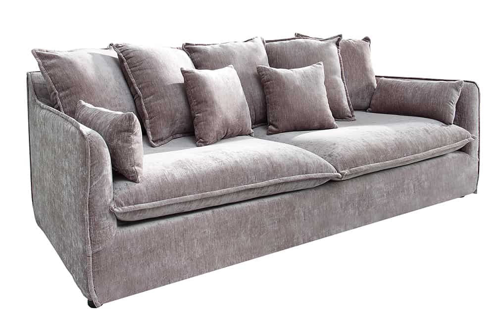 Großes 3er Sofa HEAVEN 200cm taupe Samt Federkern abnehmbarer Bezug Hussensofa