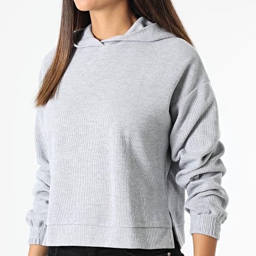 Pull Capuche Femme Crop 10047013 Gris Chiné