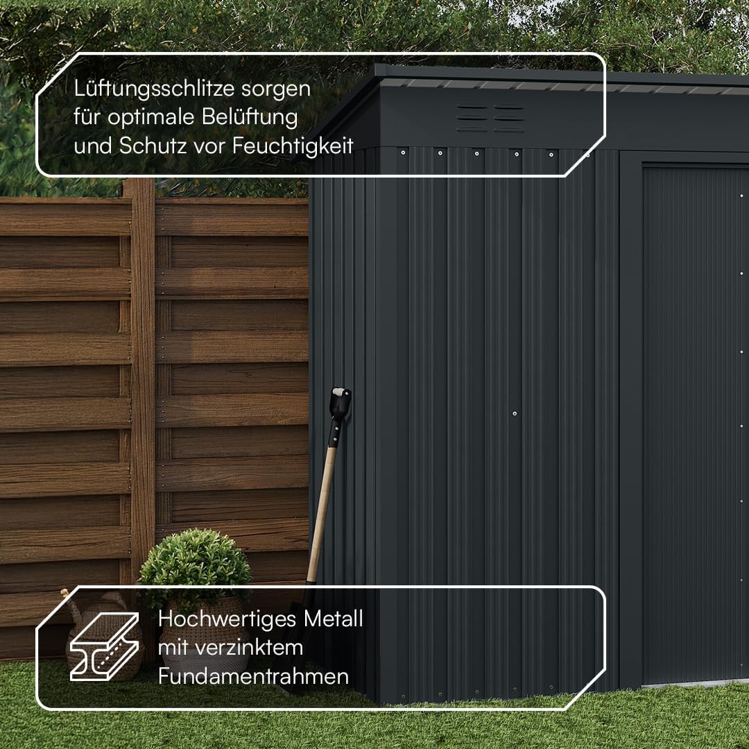 STEELSØN Talonix Gerätehaus Metall – Geräteschuppen mit Pultdach – Gartenhaus 184x85x149cm (HxTxB) – Gartenschuppen Anthrazit – Gartenhütte Zinkstahlrahmen – Gerätehütte rostfrei – Schuppen Garten