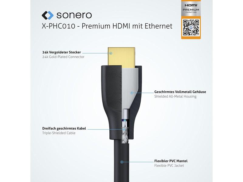 sonero Kabel HDMI - HDMI, 0.5 m HDMI-Kabel mit Ethernet