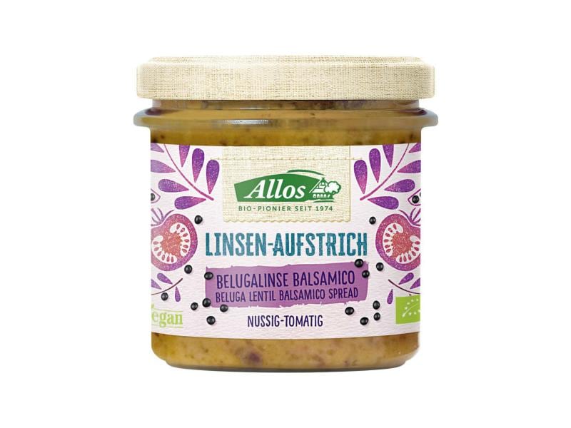 Allos Glas Bio Linsen-Aufstrich Beluga Balsamico 140 g Pflanzlicher Brotaufstrich mit Belugalinsen