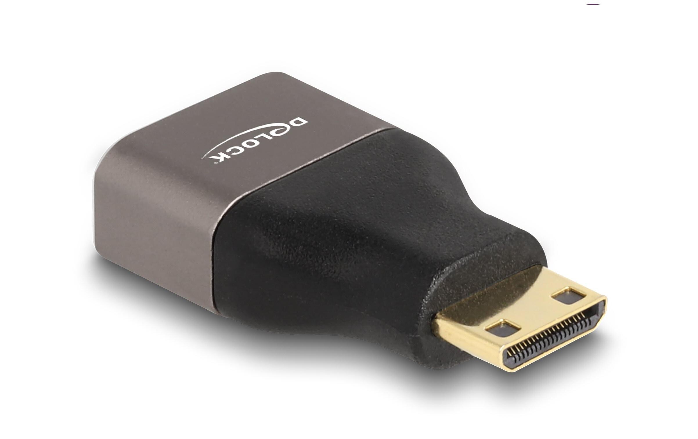 Adapter 8K 60 Hz HDMI - Mini-HDMI (HDMI-C)Delock HDMI Adapter Mini-C Stecker zu A Buchse 8K 60 Hz grau Metall