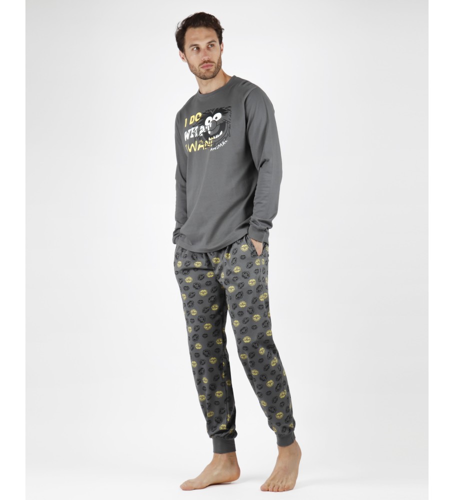 Pijama de manga comprida cinza com estampa de animais da Disney
