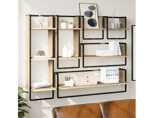 VIDAXL - Etagère murale Ensemble d'étagères murales avec barres 6 pcs chêne sonoma