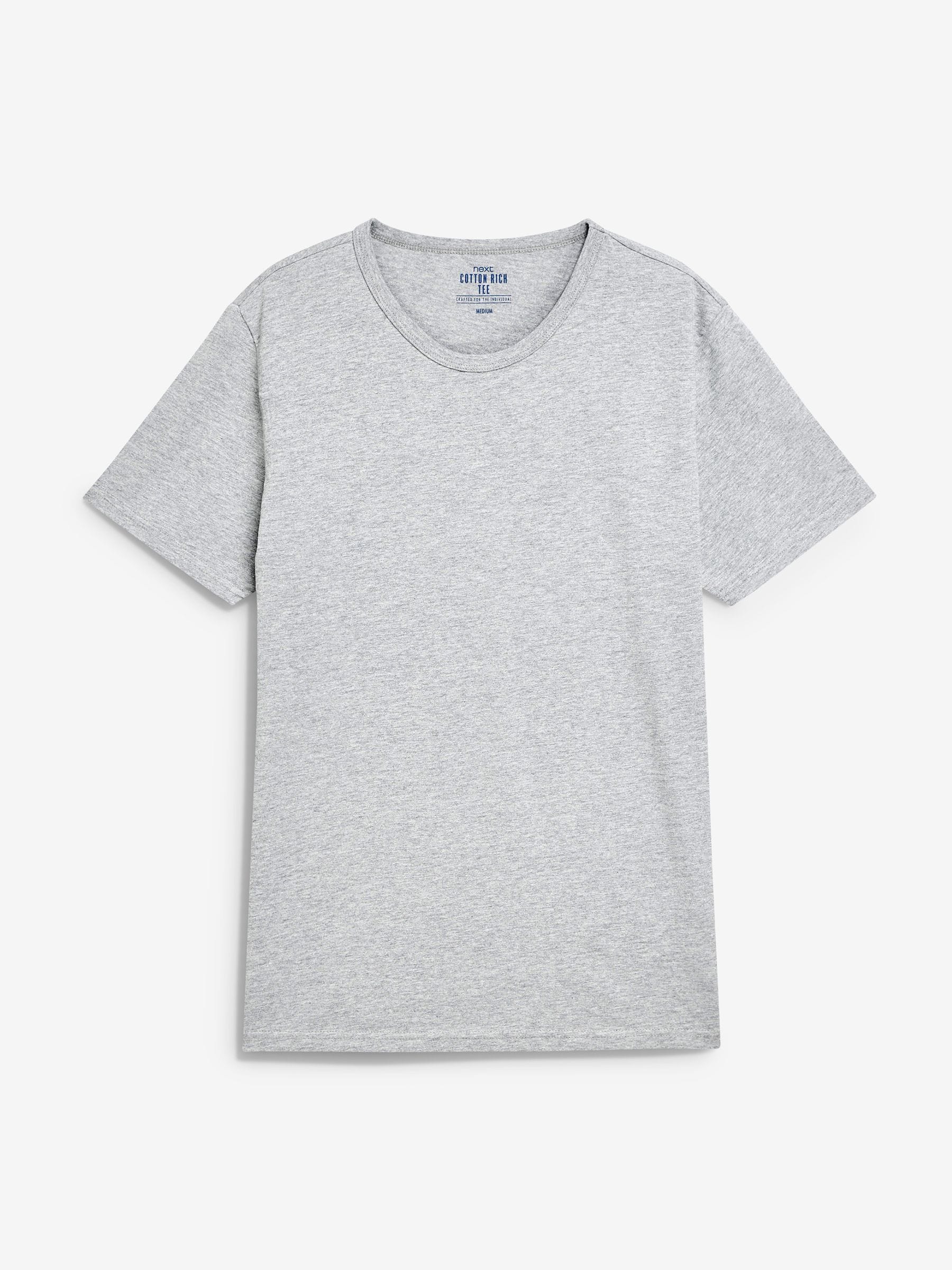 Zwart/gemêleerd grijs/wit/marineblauwe - Slim Fit - Set van 5 100% katoenen T-shirts met laagjes