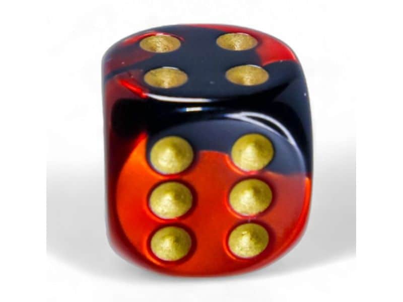 Chessex Würfelset Gemini 16 mm d6 Schwarz-Rot/Gold 12 Stk. Würfelset mit 12 Würfeln