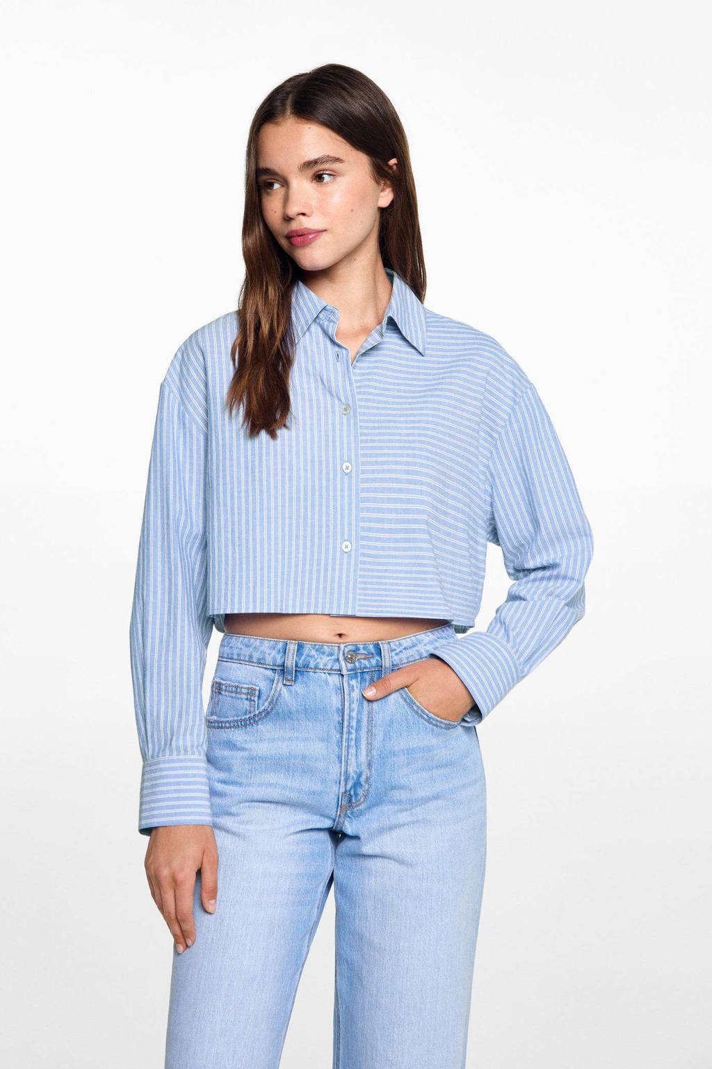 MANGO TEEN gestreepte blouse lichtblauw