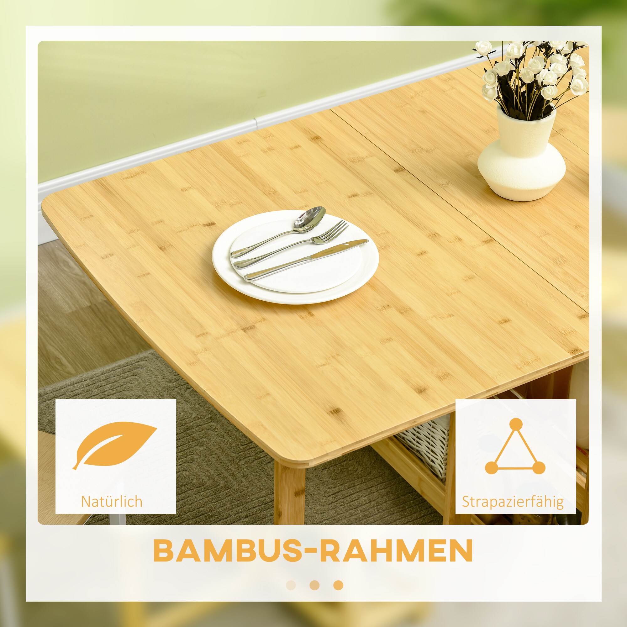 HOMCOM Klapptisch mit Ablagefächer natur 149,5L x 80B x 73,5H cm