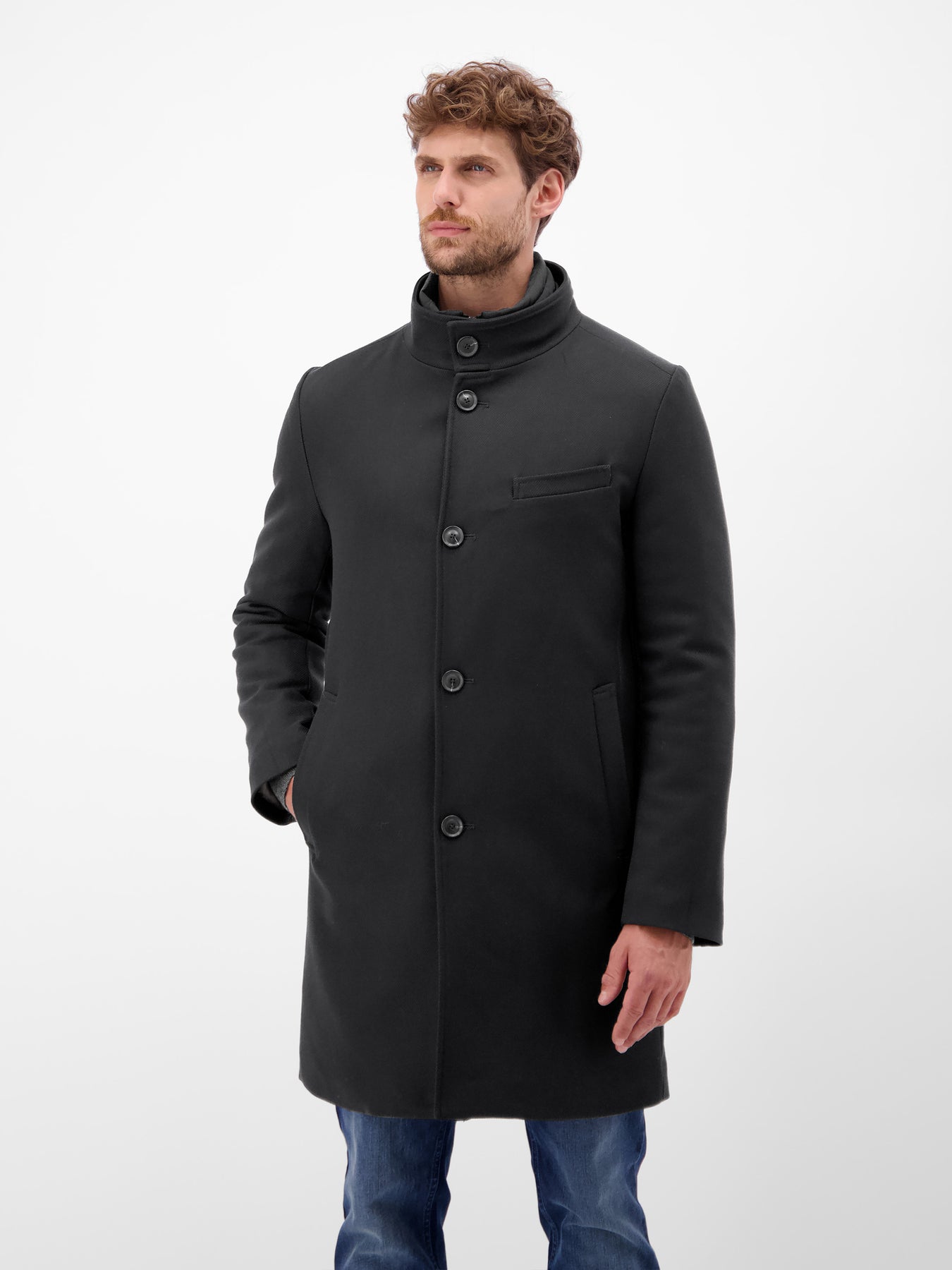 Herren-Wollmantel mit herausnehmbaren Westeneinsatz