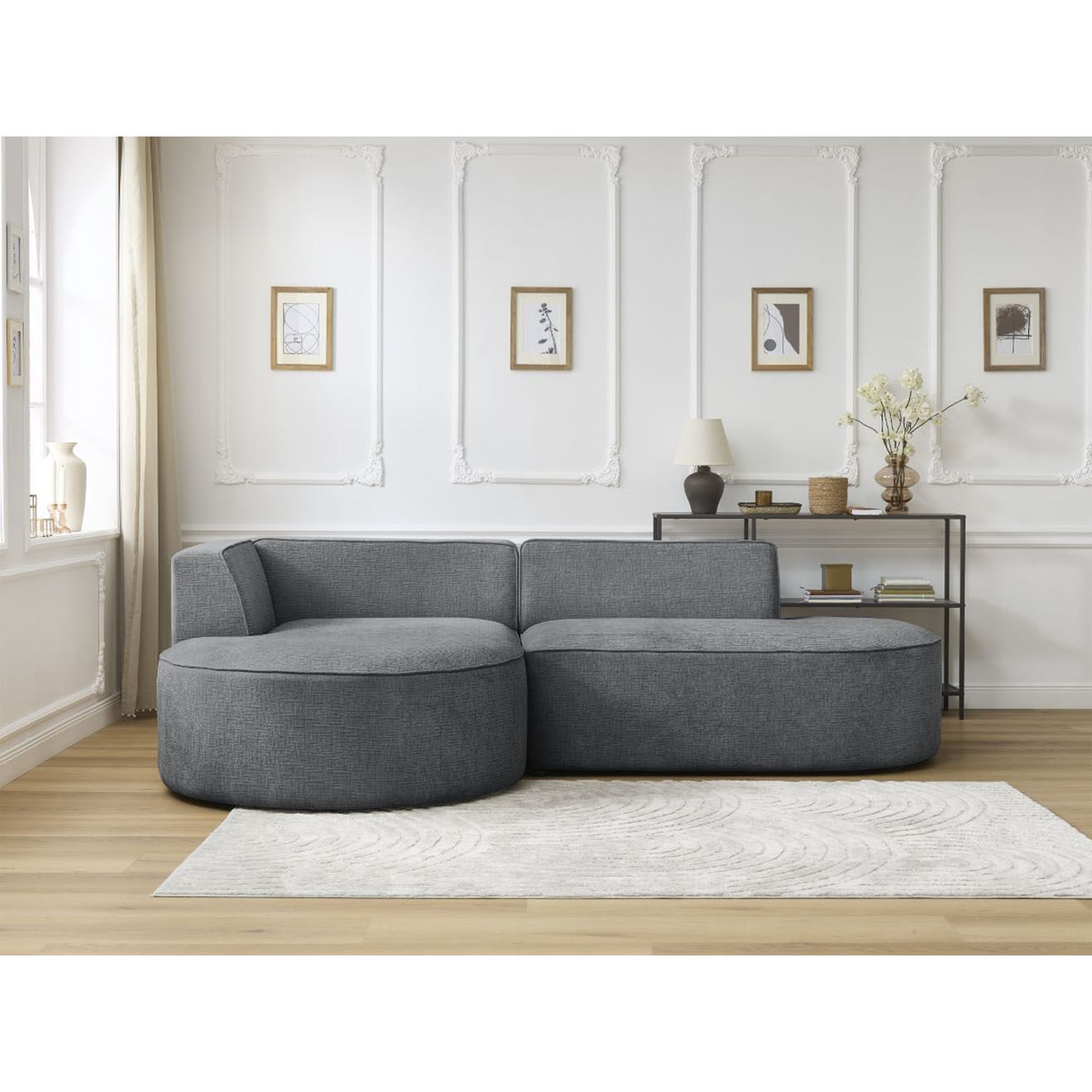 Bobochic Canapé d'angle gauche fixe 4 places Rousseau texturé gris foncé - 250x160x72 cm