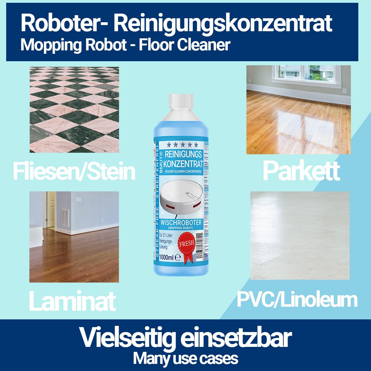 BMUT Wischroboter Reinigungsmittel Konzentrat mit Frische-Duft & Dosierbecher