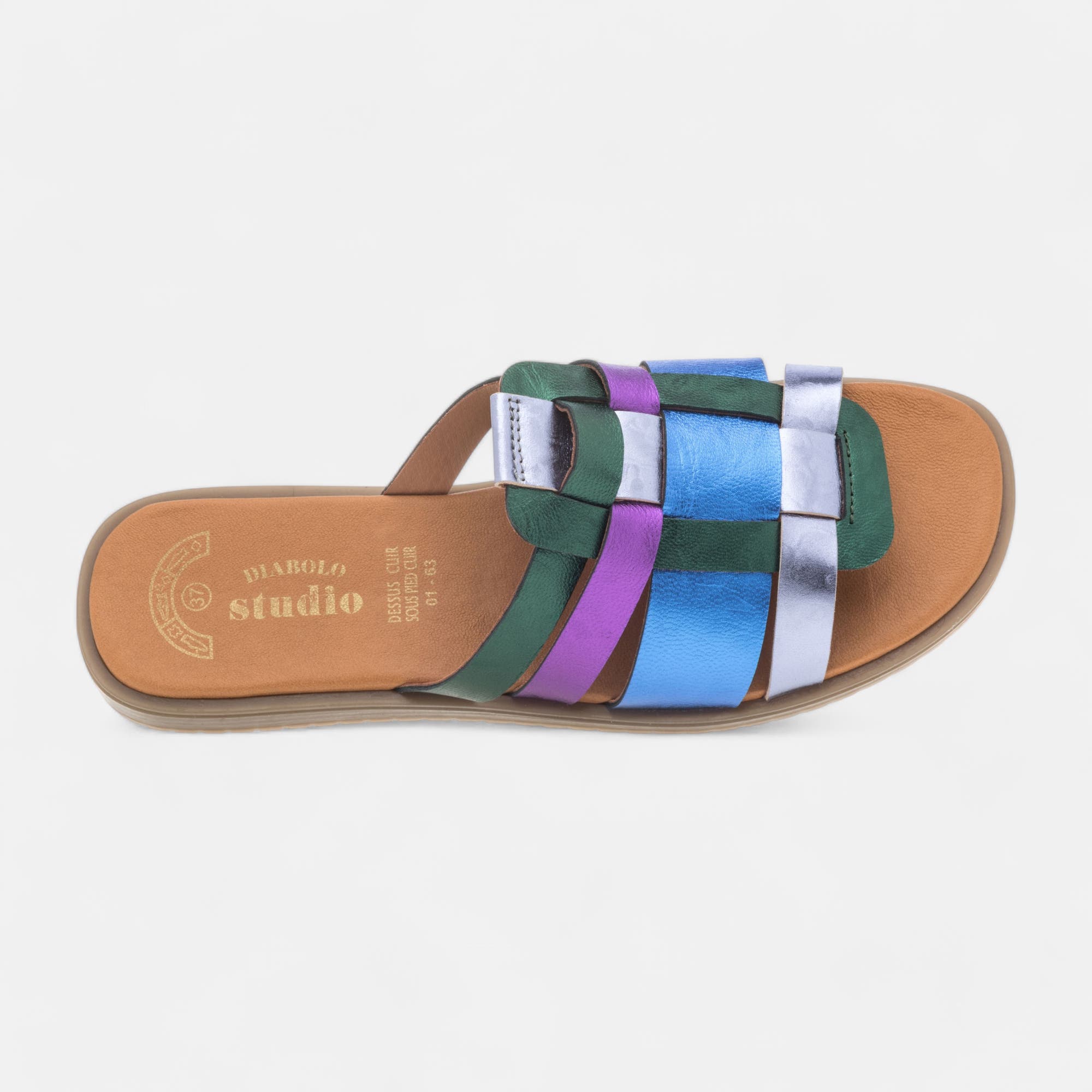 Mules Femme en cuir bleu
