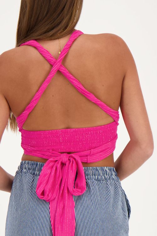 Roze multiway top met lurex
