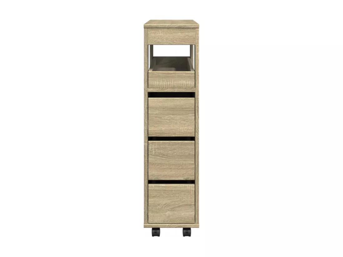 Meuble étroit de salle de bain à roulettes chêne sonoma