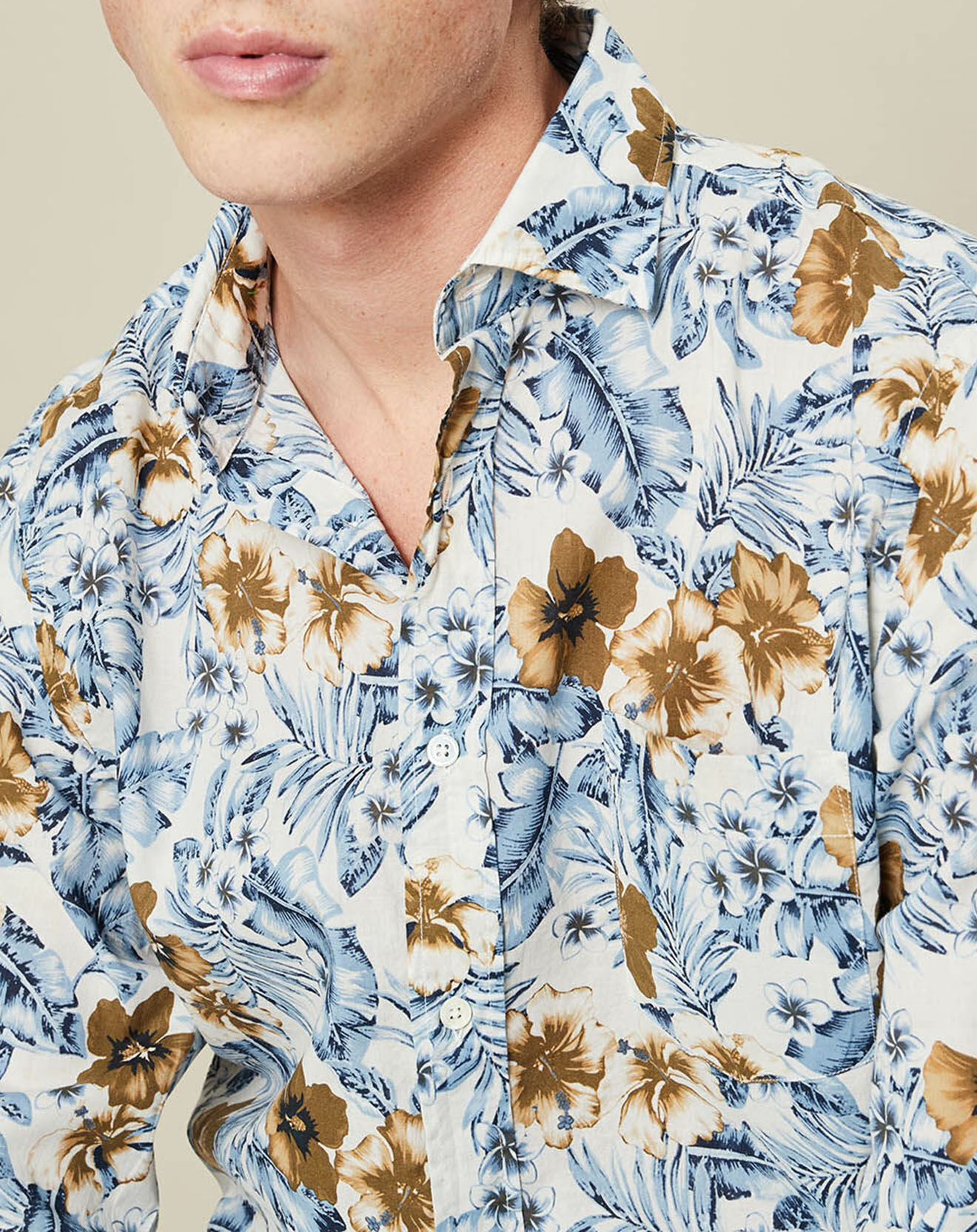 Hartford Chemise regular Paul imprimée bleu/beige