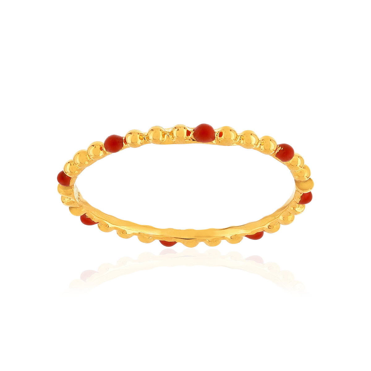 Bague plaqué or jaune perlée et résine orange