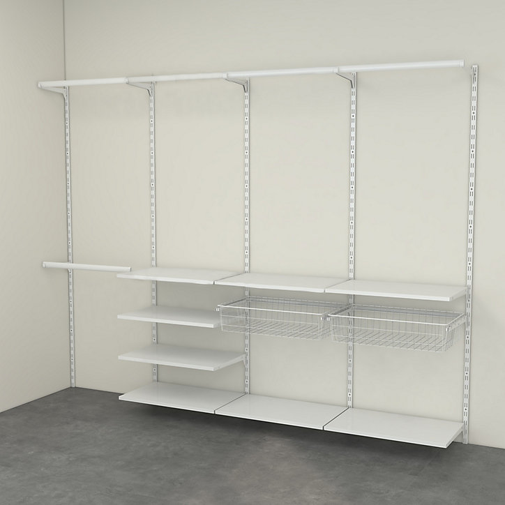 Rangement ouvert mural 4 colonnes avec penderie et 2 paniers H. 200 x L. 264 x P. 40 cm