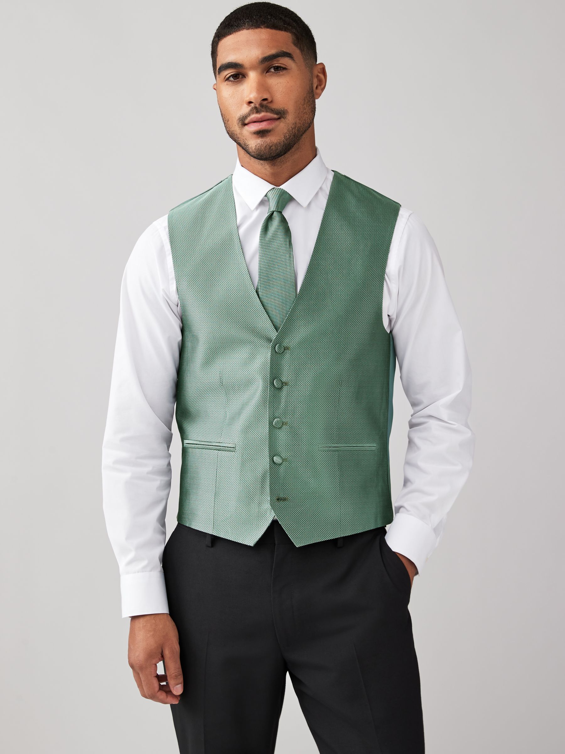 Grijs-groen - Zijden gilet met textuur