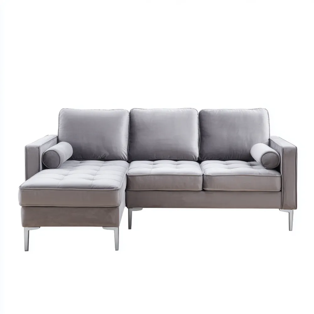 Ecksofa Samt 250x85x80 cm - Grau - Modernes Design