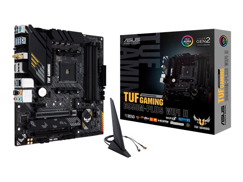 ASUS TUF GAMING B550M-PLUS WIFI II - Bundkort - micro ATX - Socket AM4 - AMD B550 Chipset - USB-C Gen2, USB 3.2 Gen 1, USB 3.2 Gen 2 - 2.5 Gigabit LAN, Wi-Fi 6, Bluetooth - onboard grafik (CPU påkrævet) - HD Audio (8-kanaler)