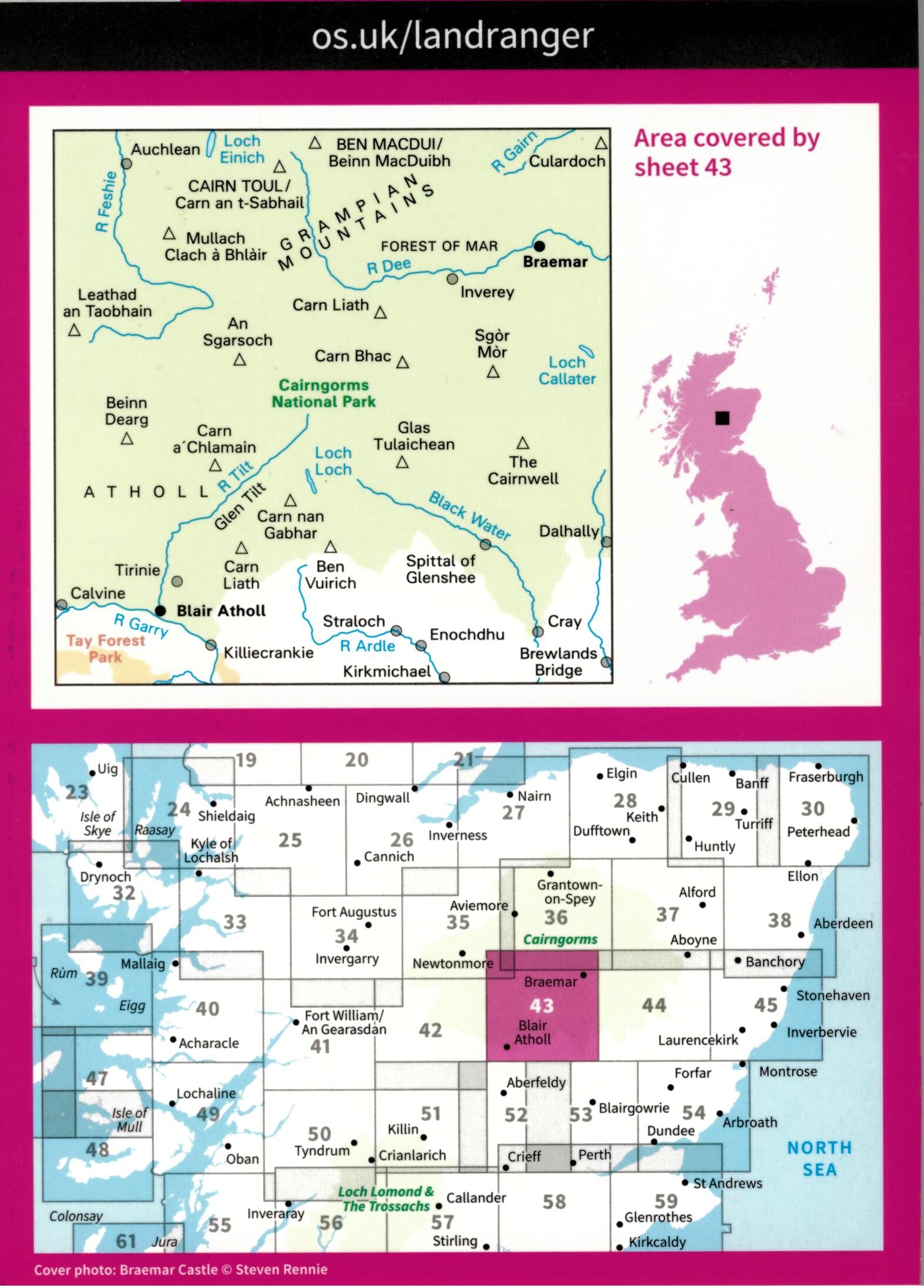 ORDNANCE SURVEY - 43 GB BRAEMAR BLAIR ATHOLL 1 50 000