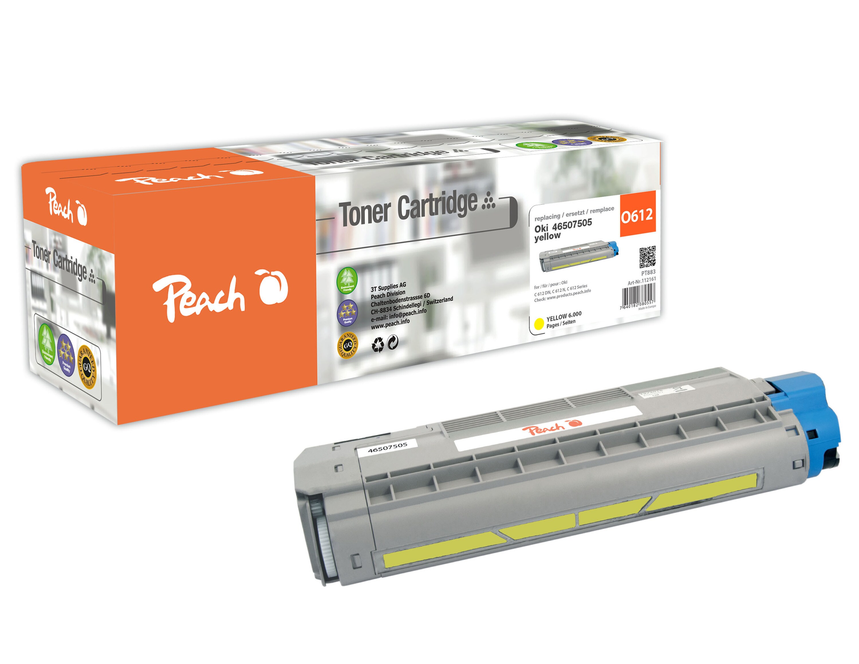 Peach O4650-75 Toner ye ersetzt OKI 46507505 für z.B. OKI C 612 DN, OKI C 612 N, OKI C 612 (wiederaufbereitet)