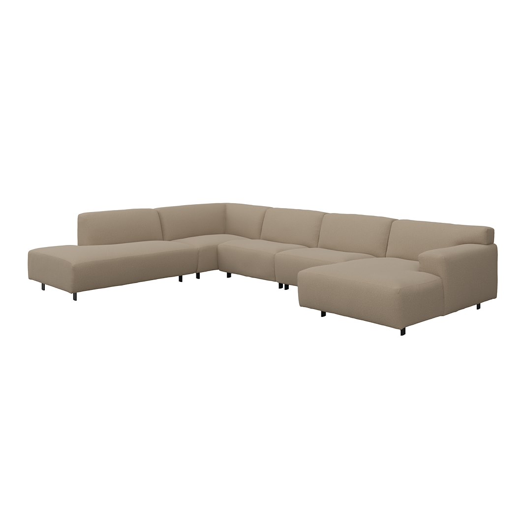 Vesta U-sofa Sjeselong høyre, 3-seter og åpen ende venstre. Big hjørnemodul, Tekstil Gianni Sand, sort metallben 10 cm, Comfort CM
