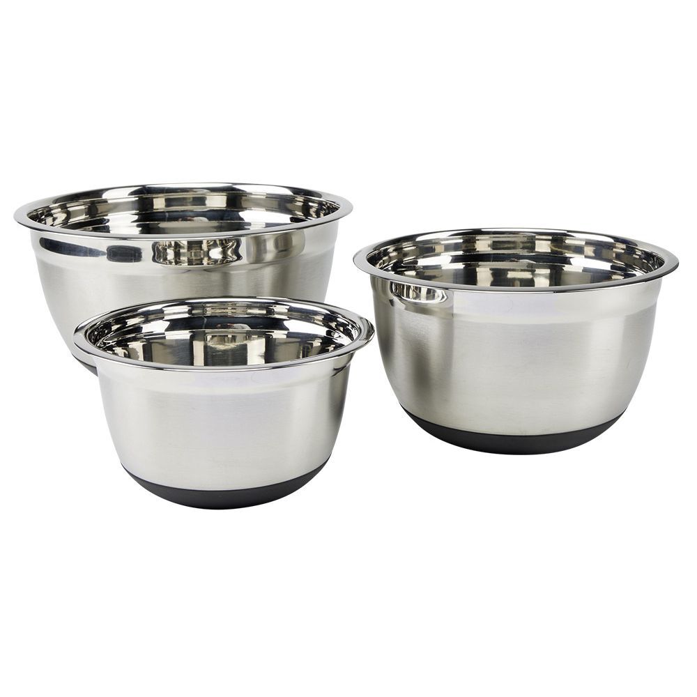 Bol à mixer inox avec couvercle et anse antidérapante silicone noir x3