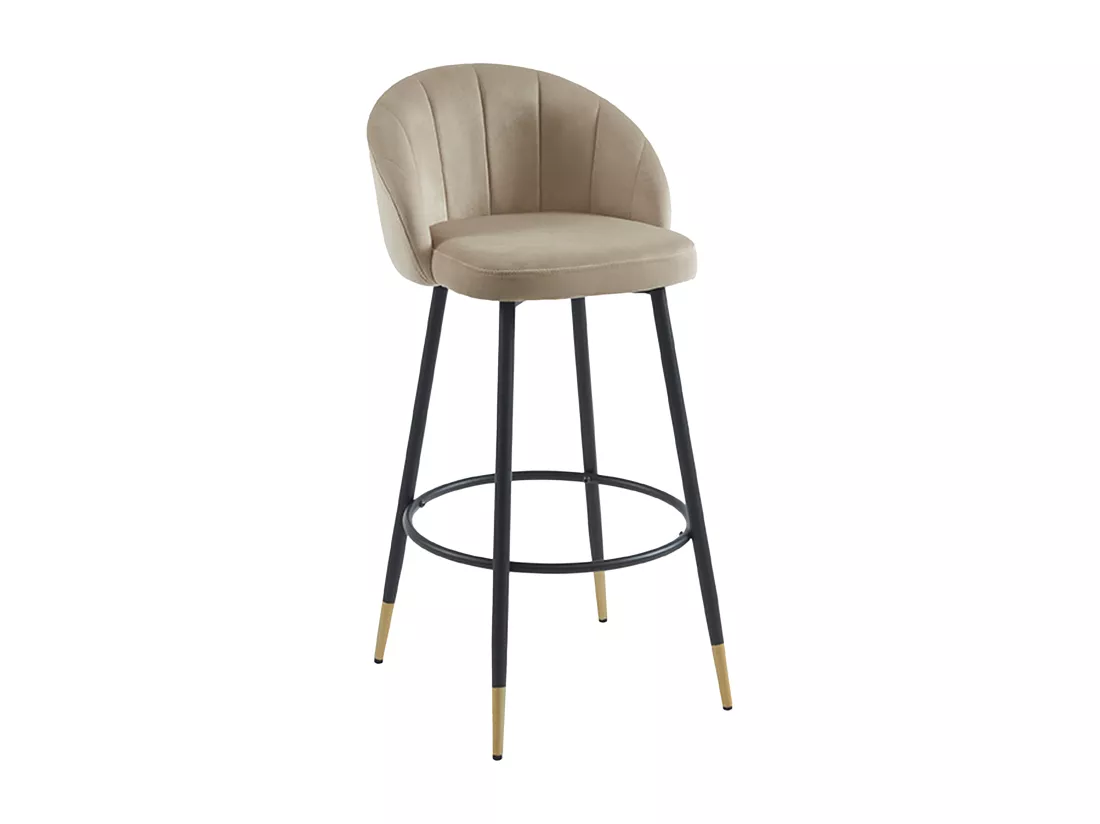 Lot de 2 tabourets de bar en velours et métal - Beige - ELIRAM